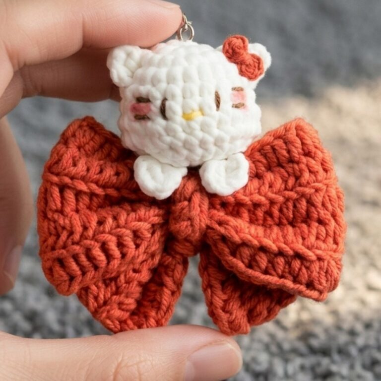 Easy Free Crochet Kitty Bow Keychain Pattern for Your Keys