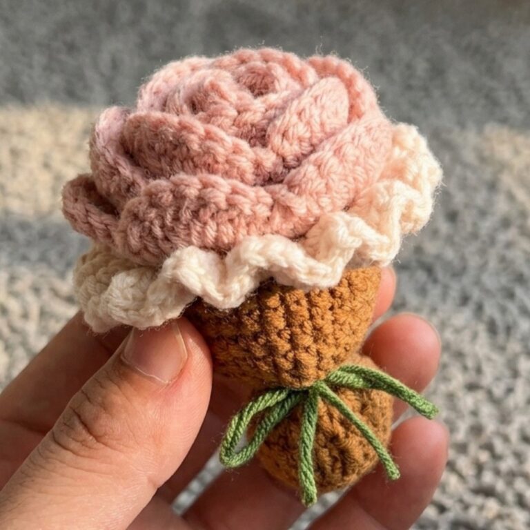 Free Crochet 3D Rose Flower Pattern with Simple Steps