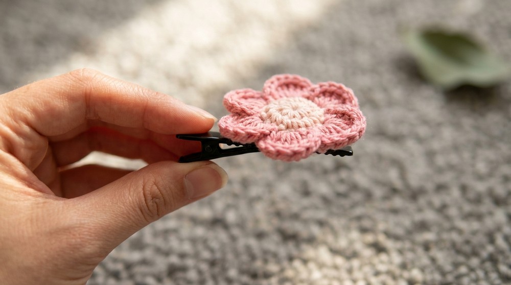 How to Crochet the Cute Flower Hairclip step4