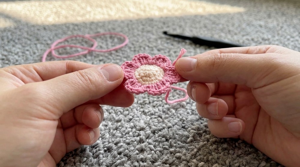 How to Crochet the Cute Flower Hairclip Step3