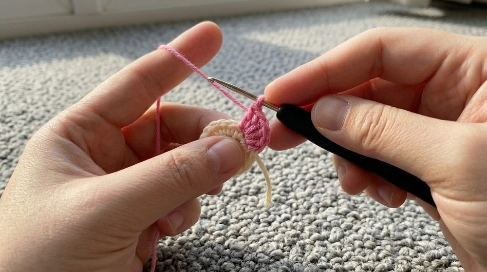 How to Crochet the Cute Flower Hairclip Step2