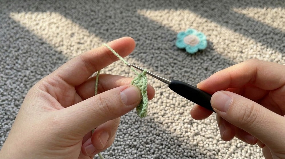 How to Crochet the Cute Flower Hairclip Step5