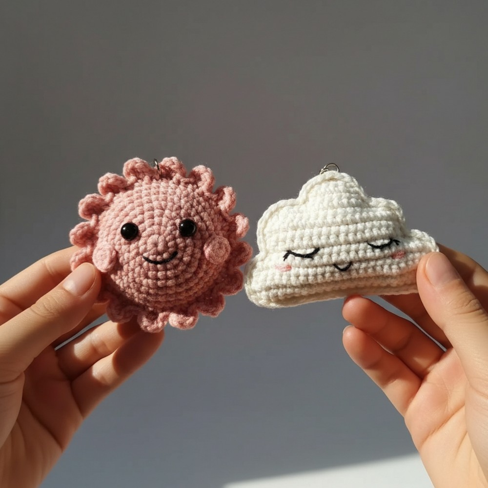 Unique Crochet Sun & Cloud Keychain Pattern to Decorate Bags