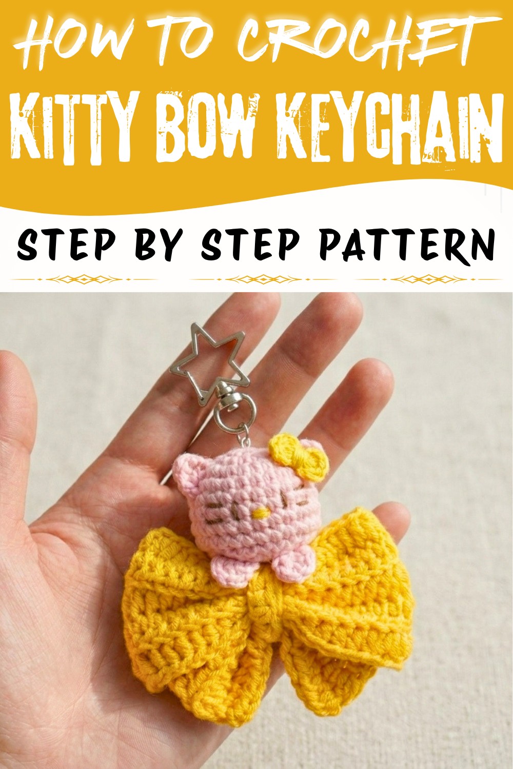 Easy Free Crochet Kitty Bow Keychain Pattern for Your Keys 