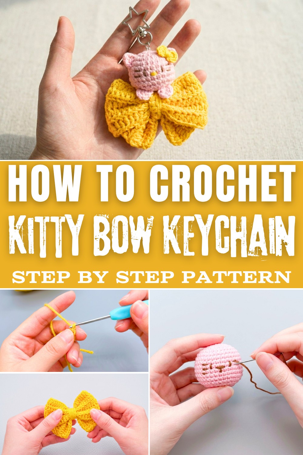 Easy Free Crochet Kitty Bow Keychain Pattern for Your Keys 