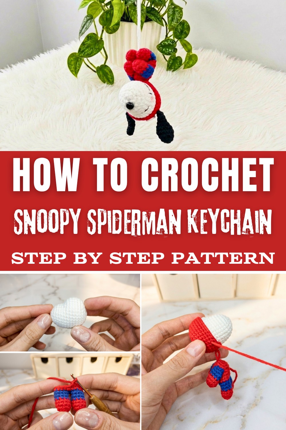 Crochet Snoopy Spiderman Keychain Pattern