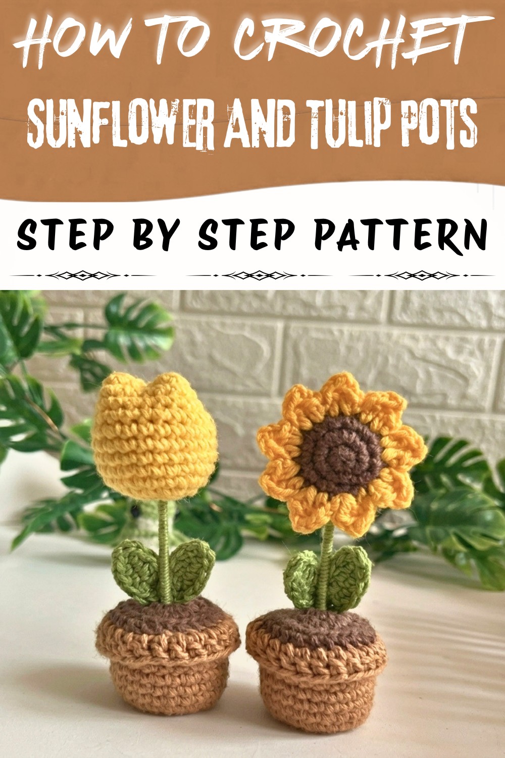 Crochet Sunflower And Tulip Pots Pattern (1)
