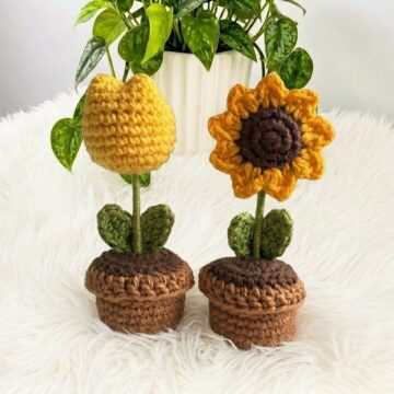 Crochet Sunflower And Tulip Pots Pattern 6