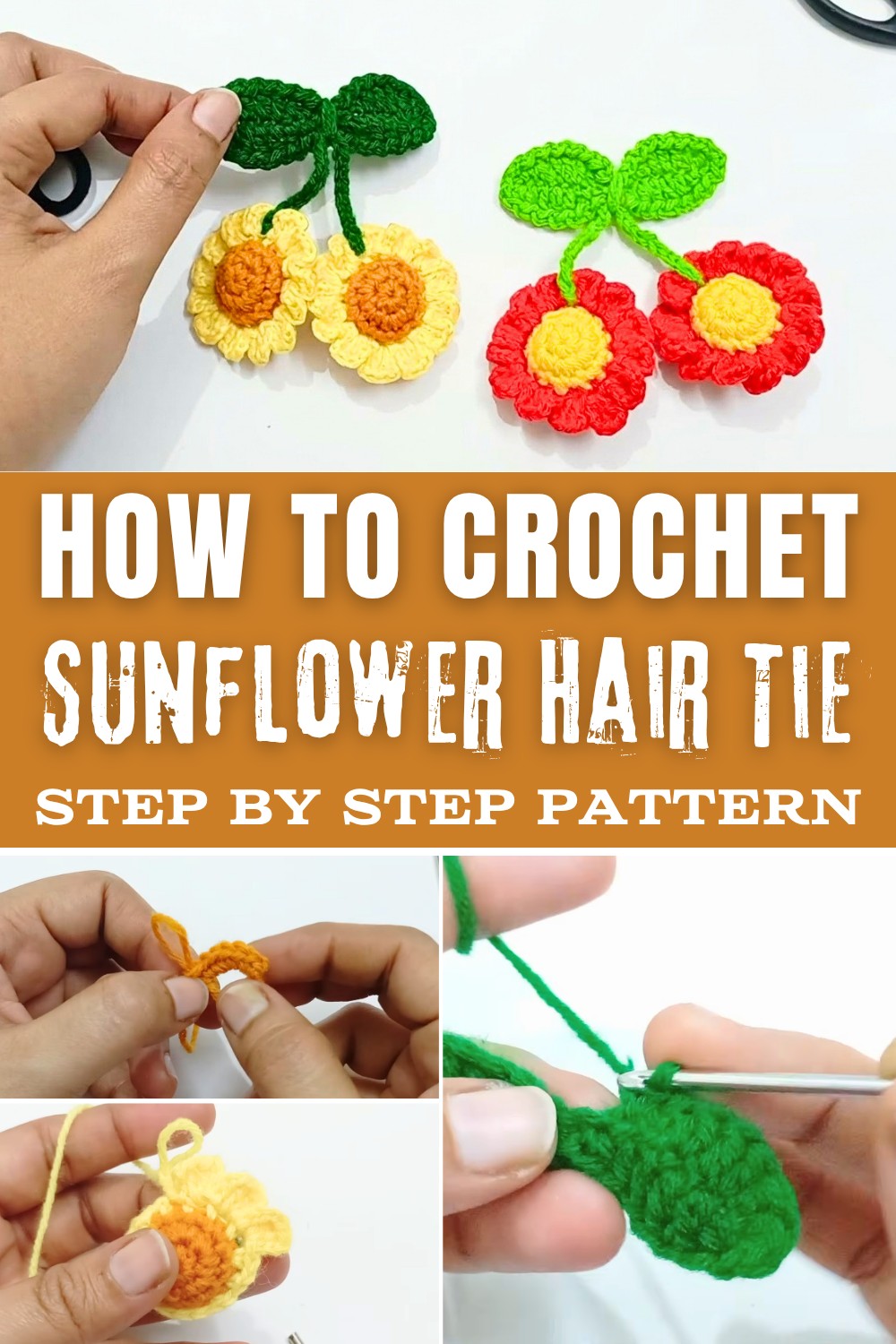 Crochet Sunflower Hair Tie Pattern
