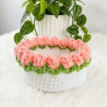 Crochet Tulip Flower Basket Pattern 6