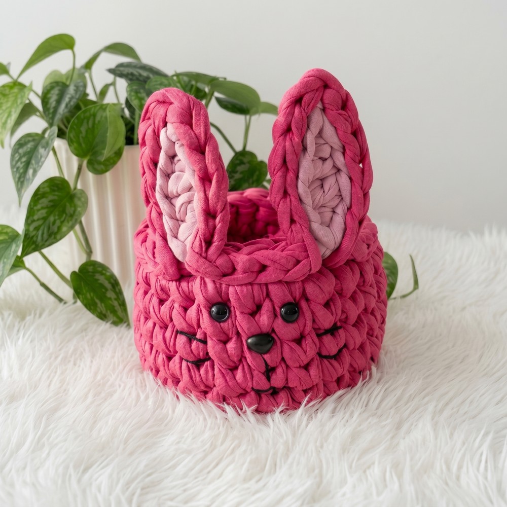 Free Crochet Bunny Basket Pattern Using Single Crochet Stitch