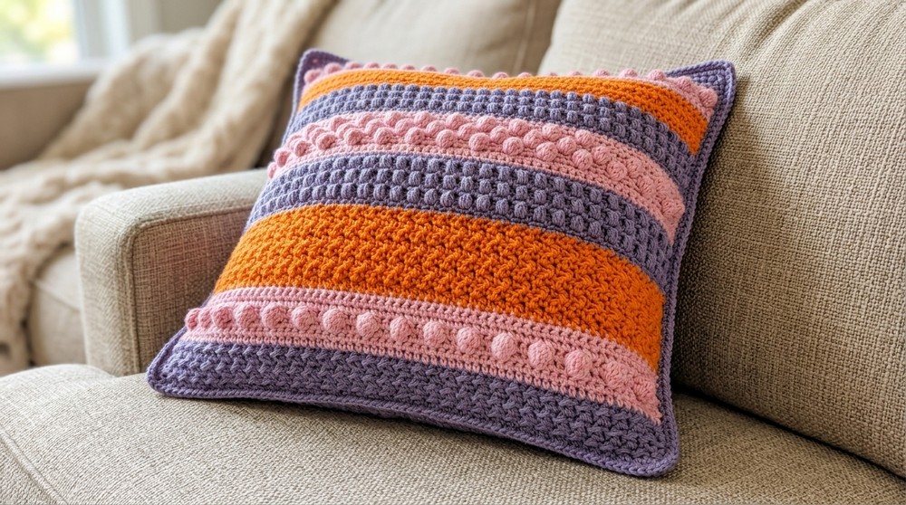 Free Crochet Textured Pillow Pattern with Easy Steps