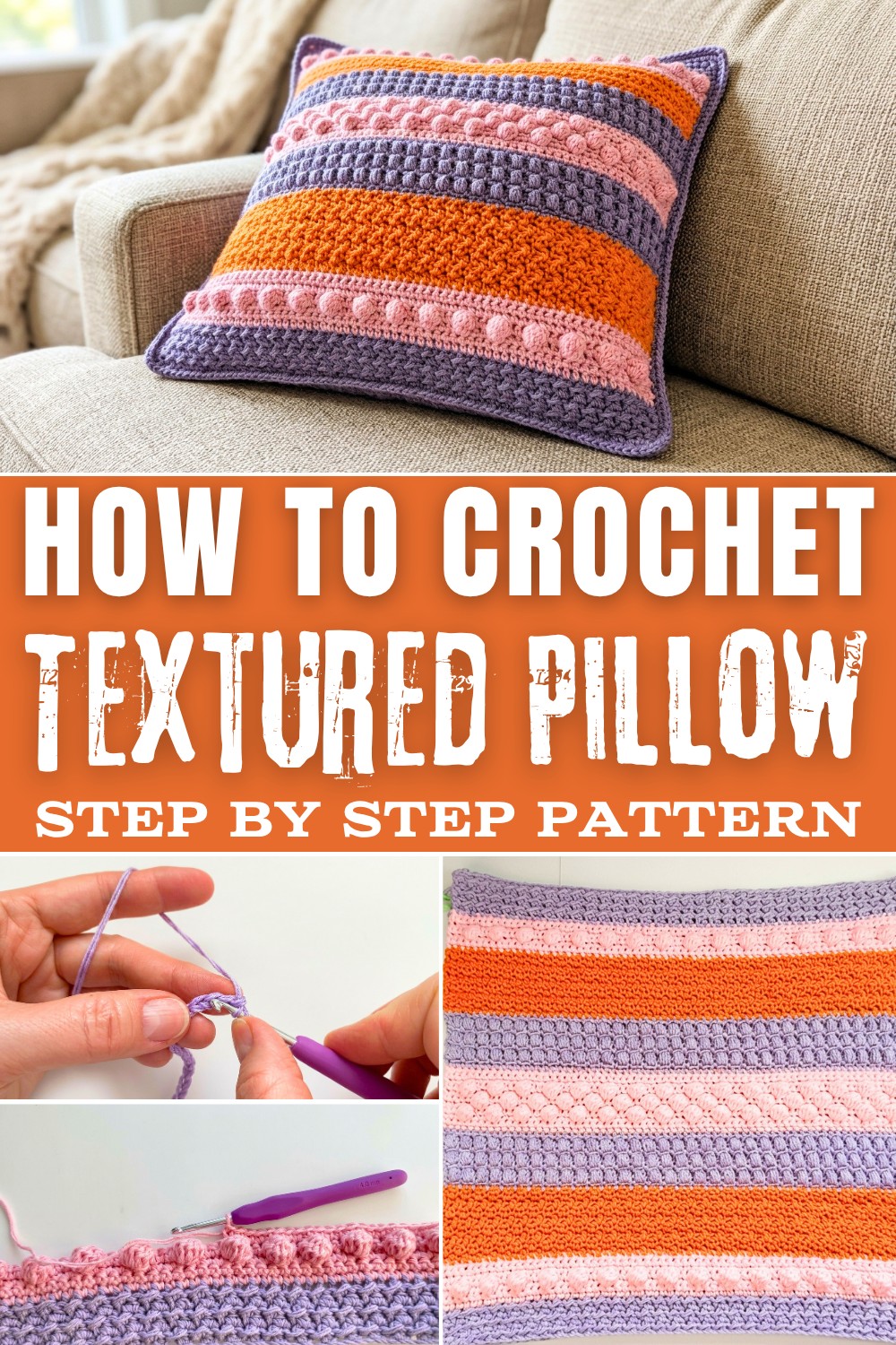 Free Crochet Textured Pillow Pattern with Easy Steps