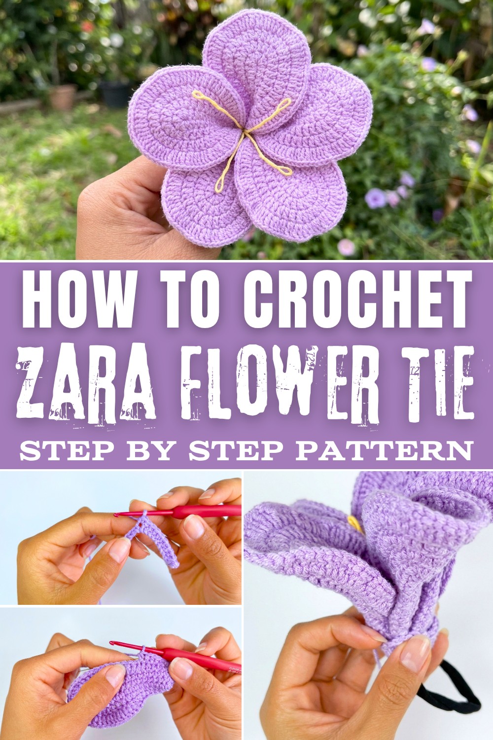 Free Crochet Zara Flower Tie Pattern for Beginners 