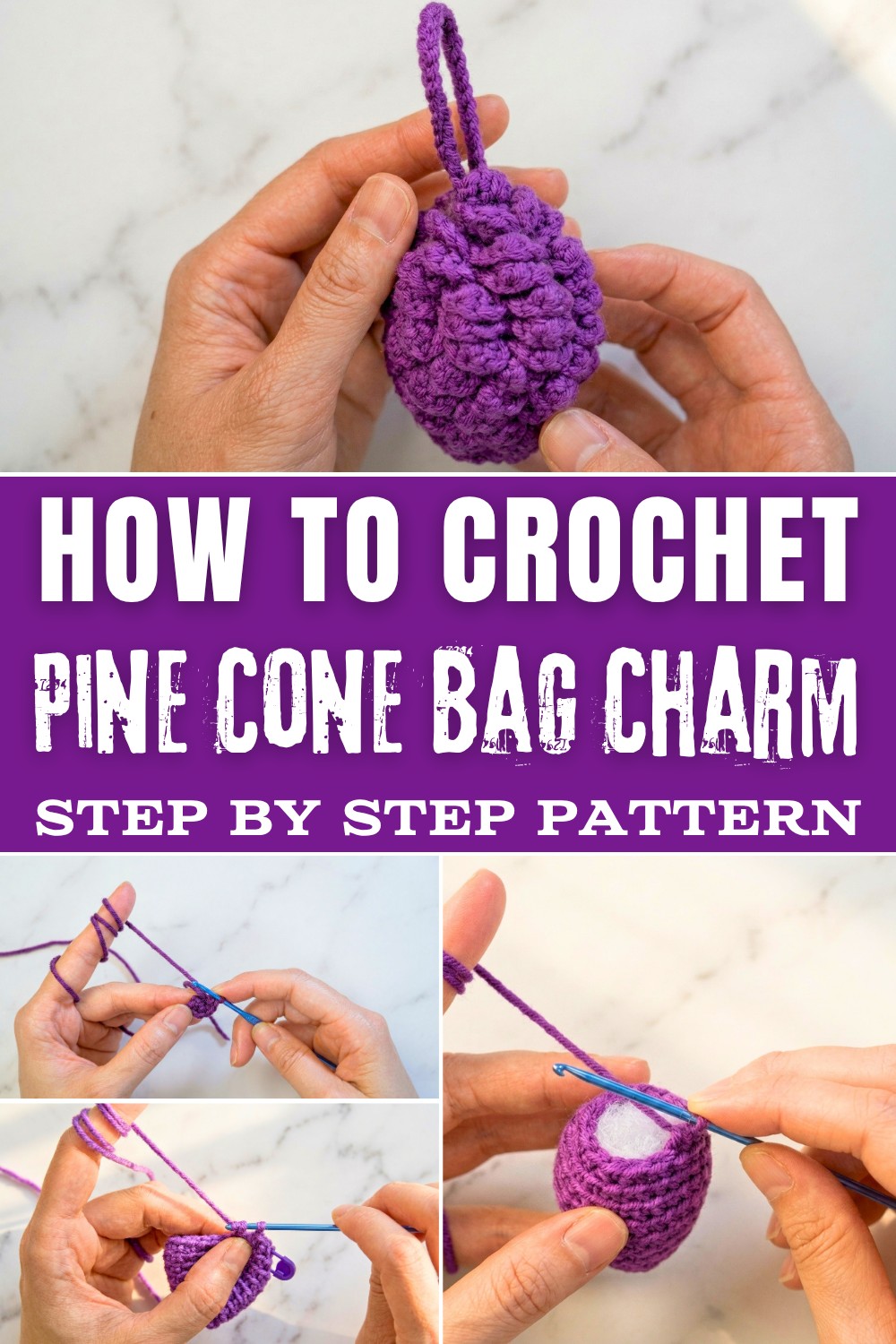How to Easy Crochet Pine Cone Bag Charm Pattern for Beginners