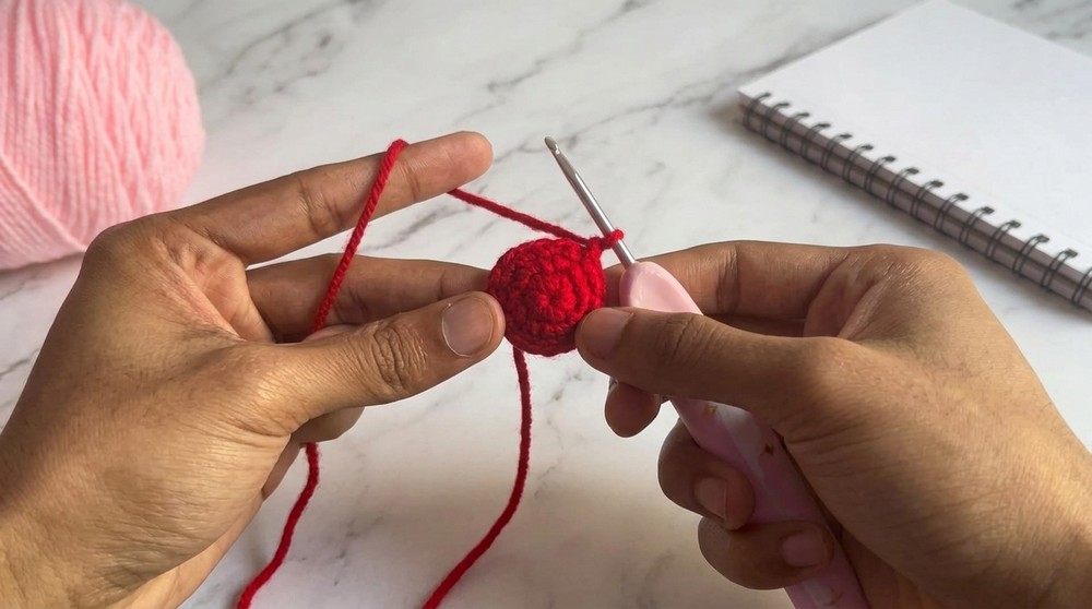 No Sew Crochet Cherry Keychain Pattern 3