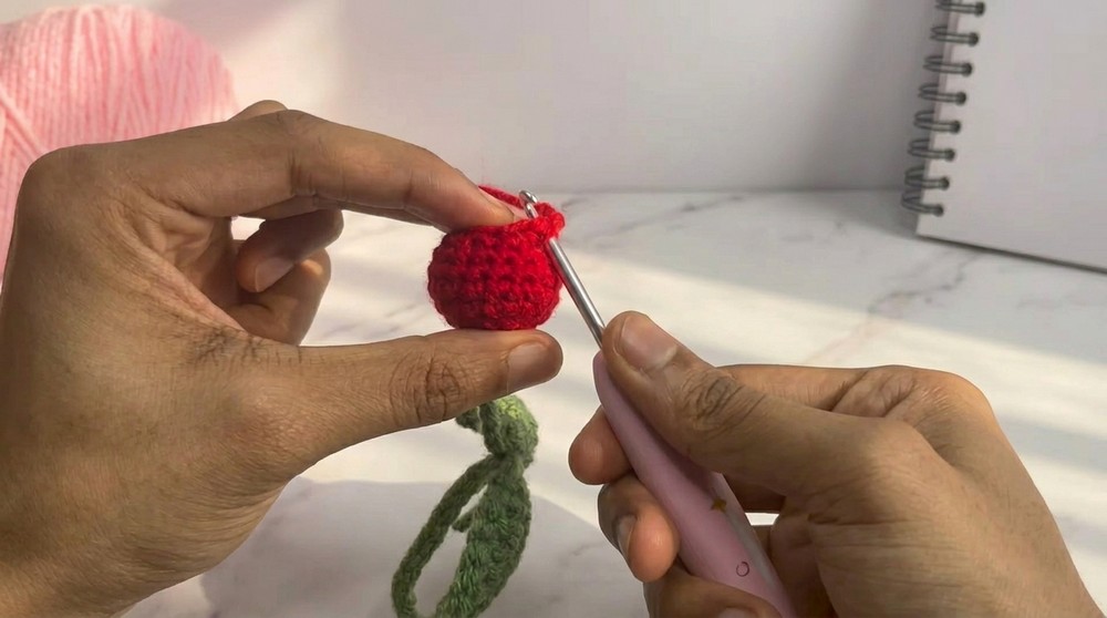 No Sew Crochet Cherry Keychain Pattern 4