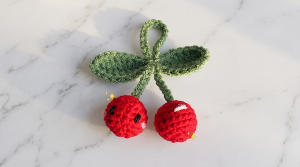 No Sew Crochet Cherry Keychain Pattern 5