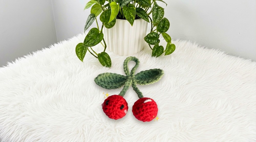 No Sew Crochet Cherry Keychain Pattern 6
