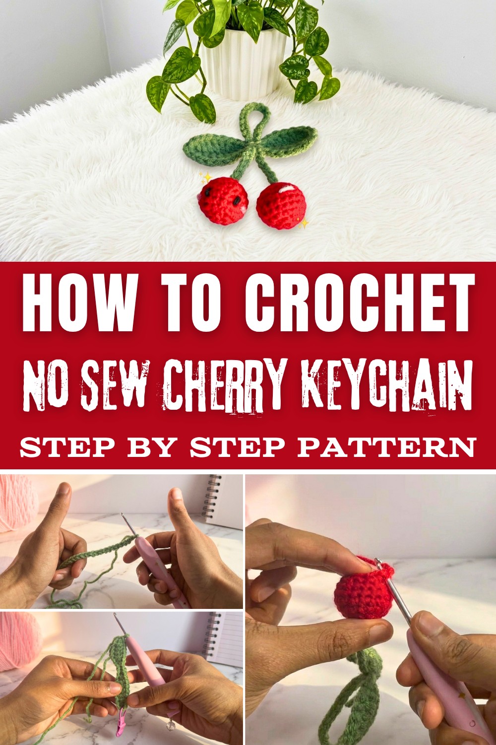 No Sew Crochet Cherry Keychain Pattern