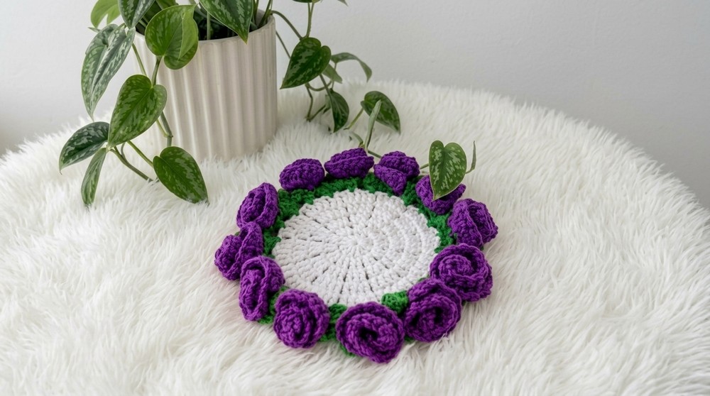 Rose Coaster Mini Bouquet Free Crochet Pattern for Floral Accents