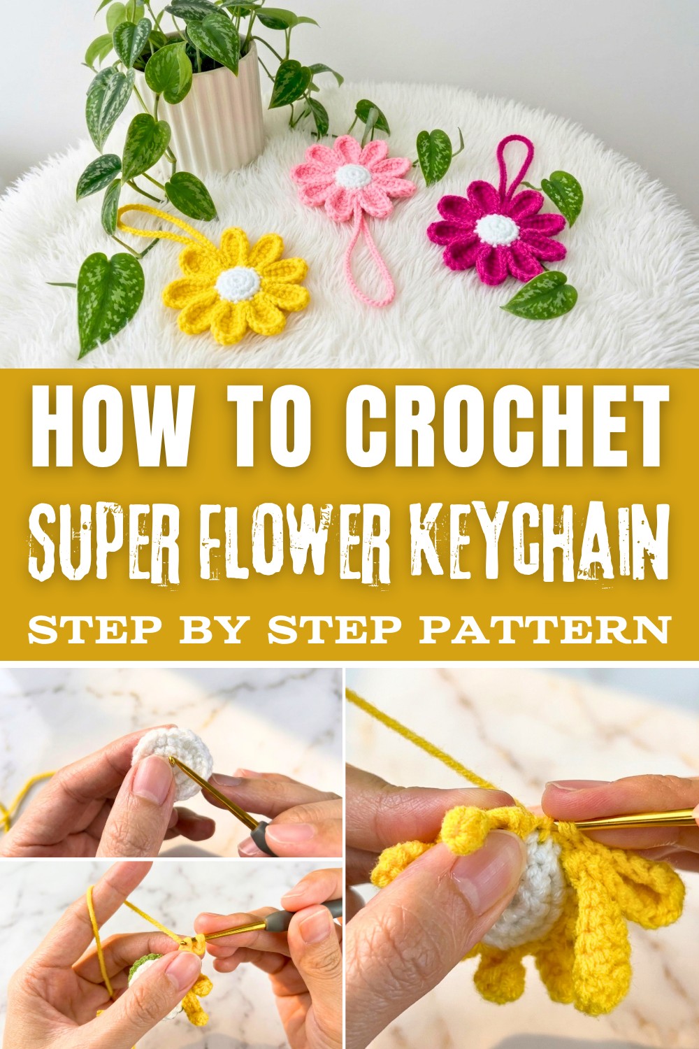Super Crochet Flower Keychain Pattern