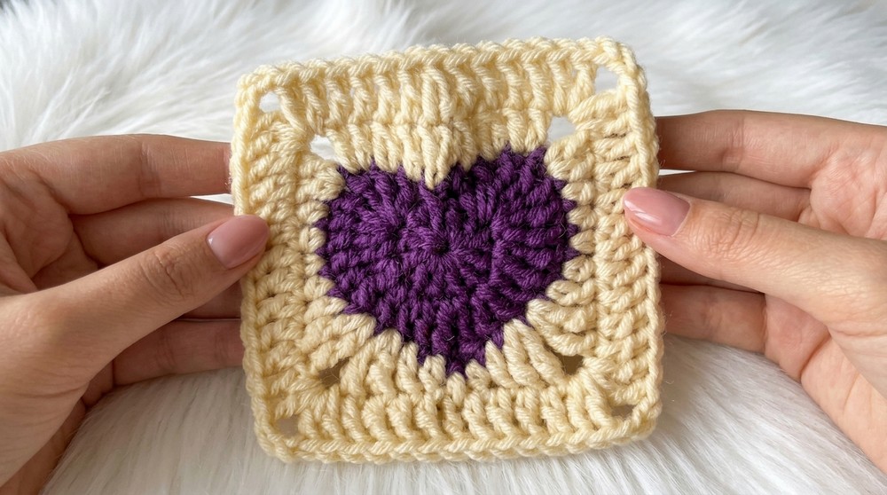 Easy Crochet Heart In A Granny Square Free Pattern Step by Step