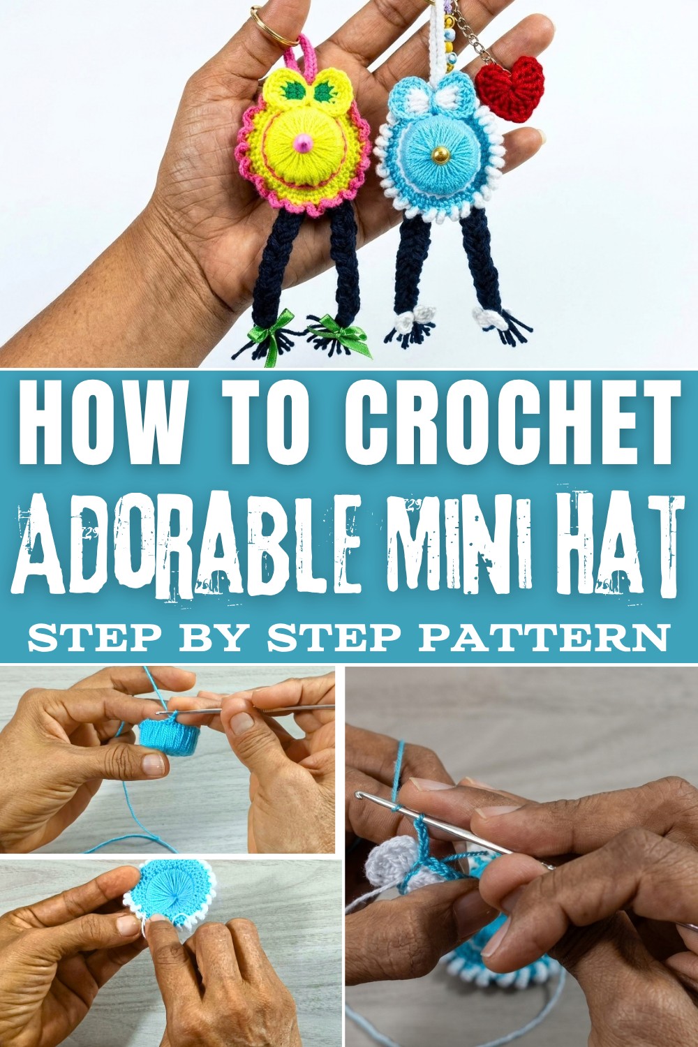Crochet Recycled Bottle Cap Mini Hat Keychain Pattern (1)