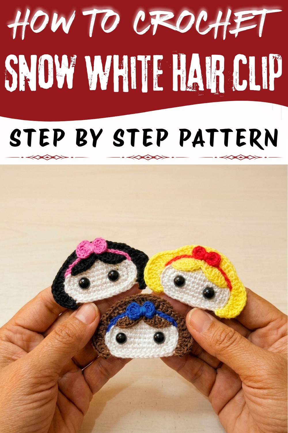 Crochet Snow White Hair Clip Pattern (1)