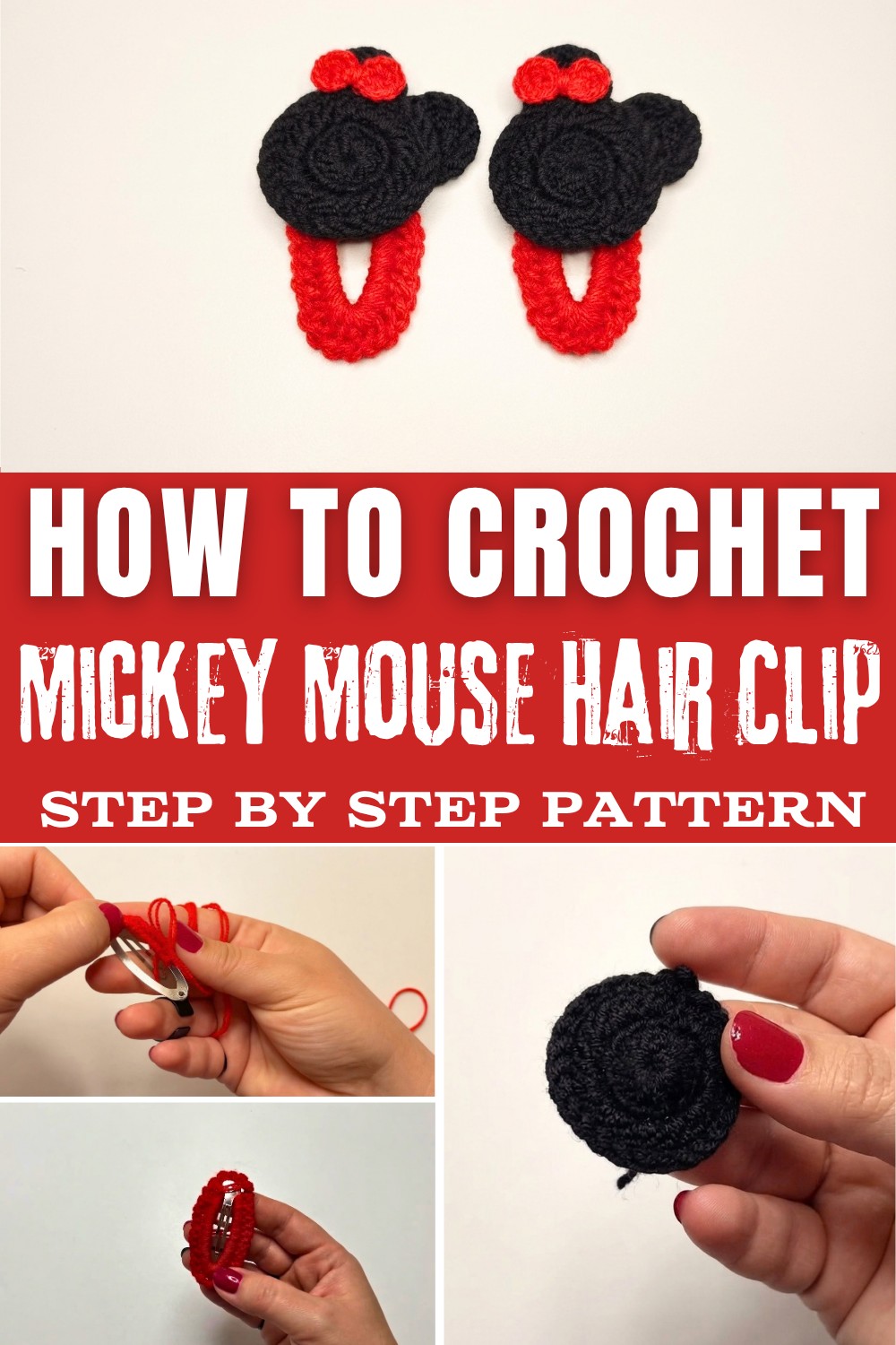 DIY Crochet Mickey Mouse Hair Clip