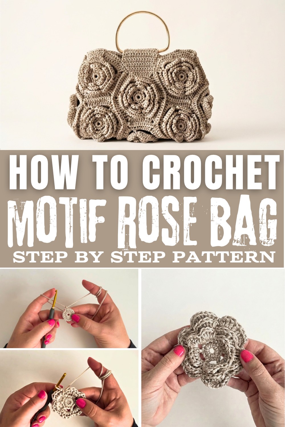 Easy Crochet Rose Motif Bag Tutorial