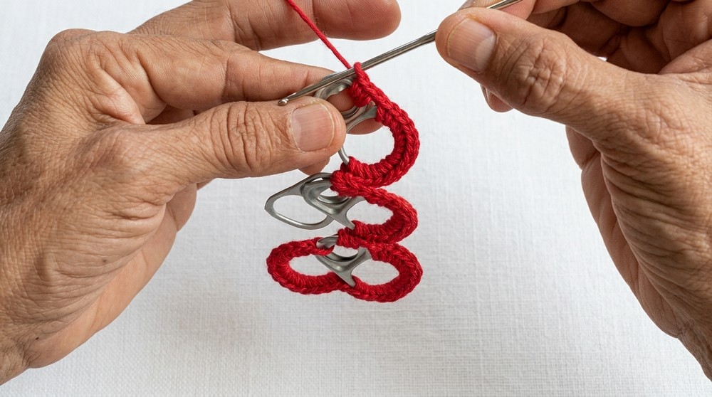 How to weave a heart necklace with rings (Step by Step) (3)
