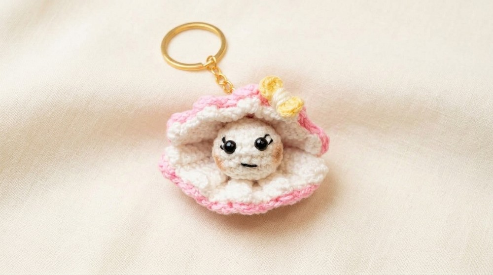 The Cutest Tiny Crochet Shell Keychain Ever