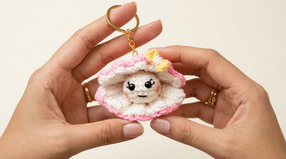 The Cutest Tiny Crochet Shell Keychain Ever