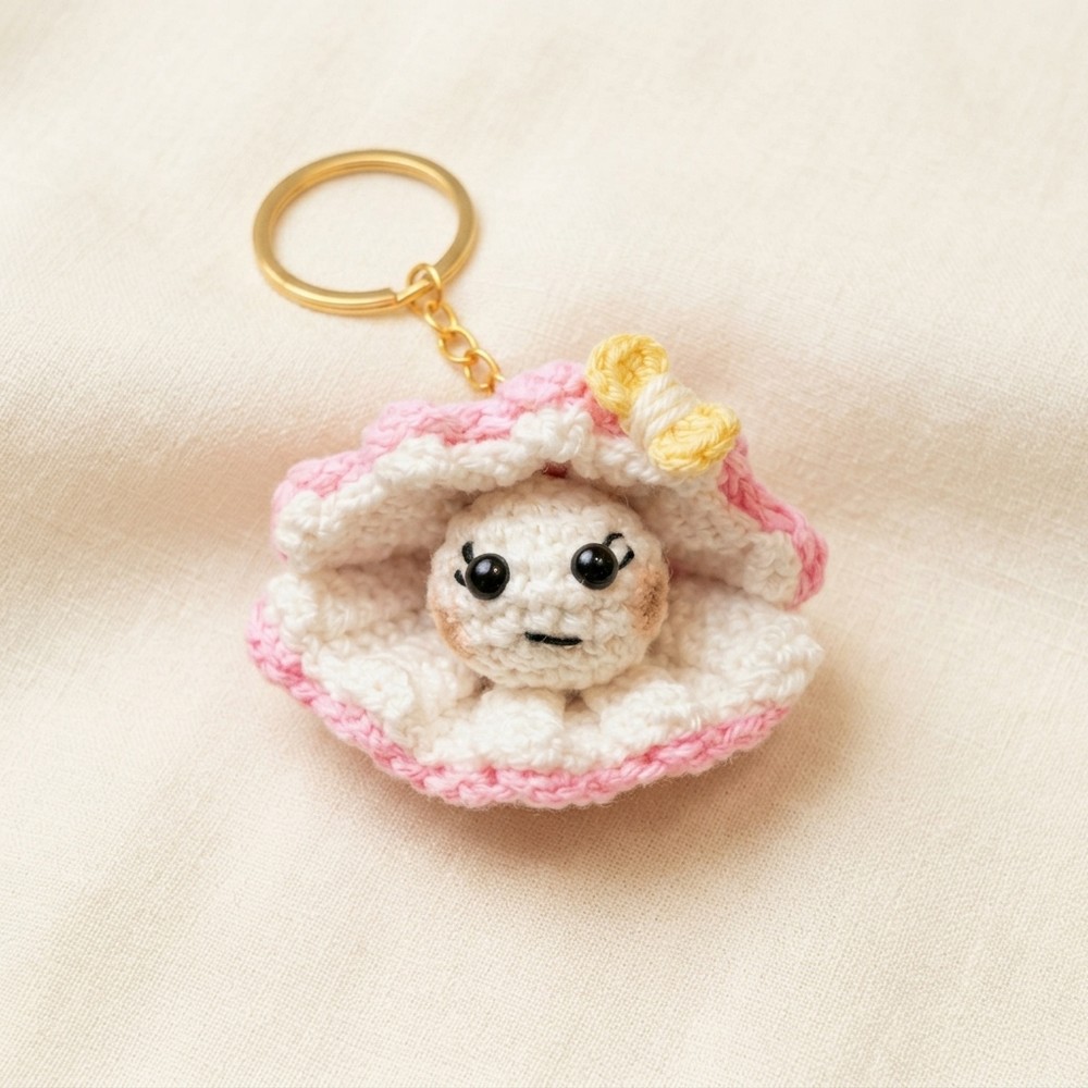 The Cutest Tiny Crochet Shell Keychain Ever