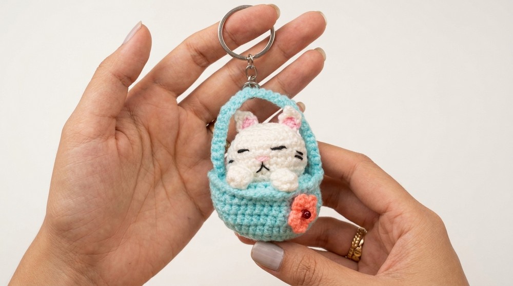 The Cutest Tiny Crochet Sleepy Cat Keychain Ever