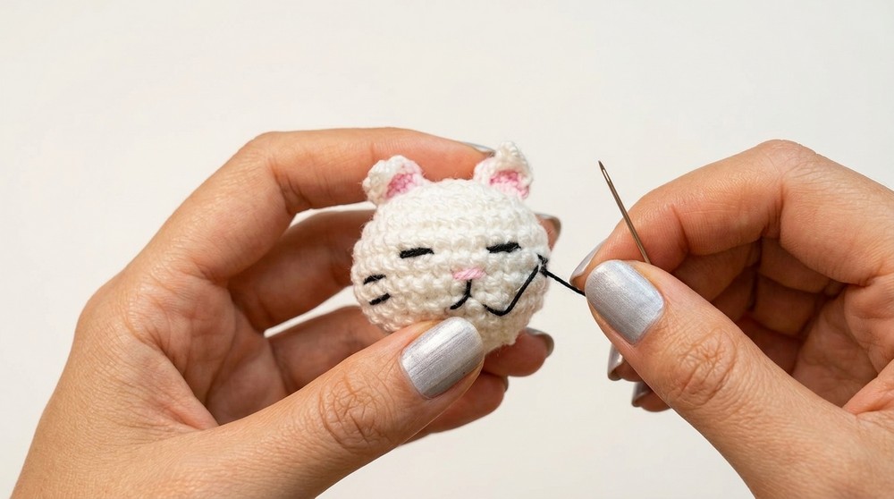 The Cutest Tiny Crochet Sleepy Cat Keychain Ever