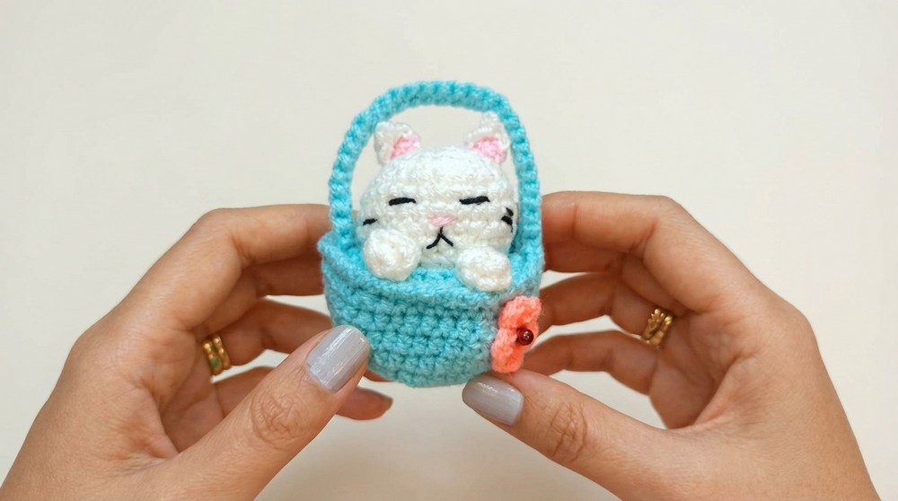 The Cutest Tiny Crochet Sleepy Cat Keychain Ever
